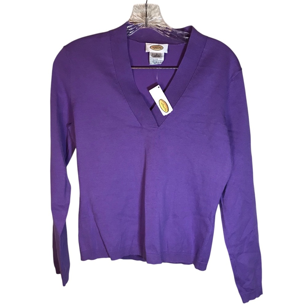 NEW Talbots V-neck sweater women S purple long sleeve lightweight classic career